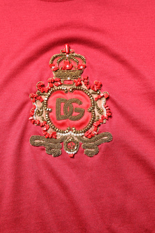 Rotes Seiden-DG-Kronen-Logo Kurzarm-T-Shirt