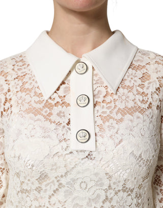 White Floral Lace Long Sleeves Shift Dress