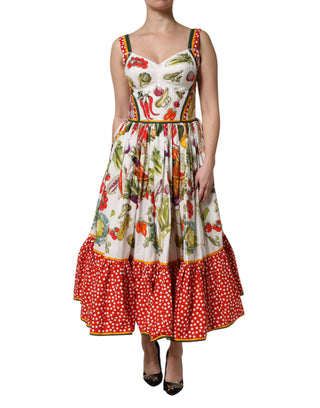 Weißes ärmelloses A-Linien-Kleid mit Gemüsemuster