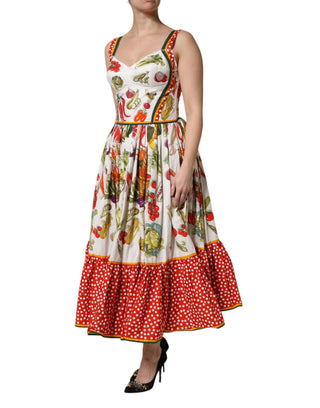 Weißes ärmelloses A-Linien-Kleid mit Gemüsemuster