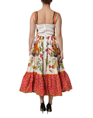 Weißes ärmelloses A-Linien-Kleid mit Gemüsemuster