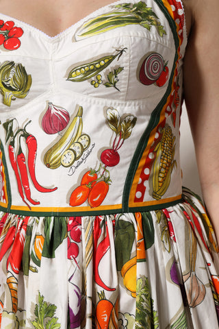 Weißes ärmelloses A-Linien-Kleid mit Gemüsemuster