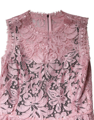 Pink Floral Lace Sleeveless Sheath Dress
