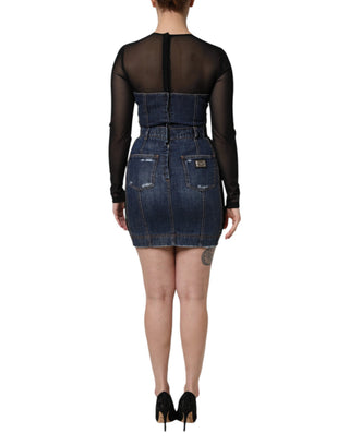 Black Blue Long Sleeves Denim Mini Dress
