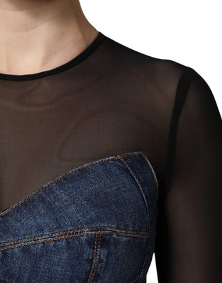 Black Blue Long Sleeves Denim Mini Dress