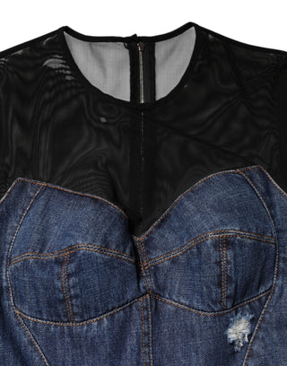 Black Blue Long Sleeves Denim Mini Dress