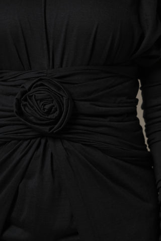 Black Wool Long Sleeves Sheath Midi Dress