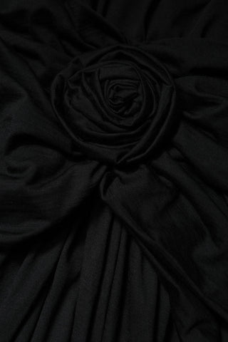Black Wool Long Sleeves Sheath Midi Dress