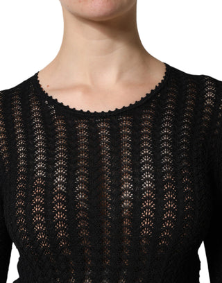 Black Cashmere Long Sleeves A-line Midi Dress
