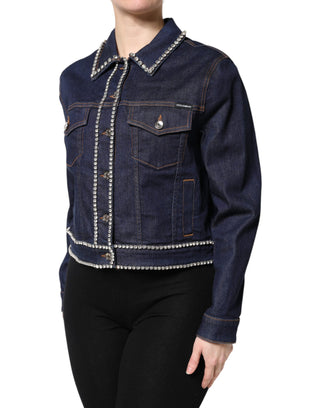 Blaue Jeansjacke mit Kristallverzierung aus Baumwolle