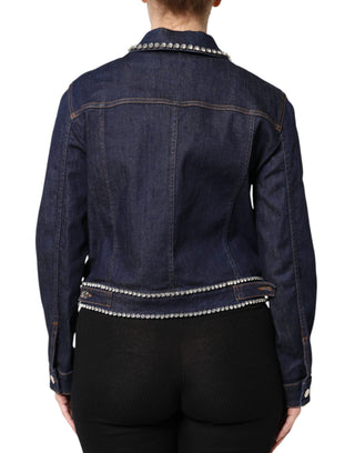 Blaue Jeansjacke mit Kristallverzierung aus Baumwolle
