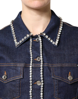 Blaue Jeansjacke mit Kristallverzierung aus Baumwolle