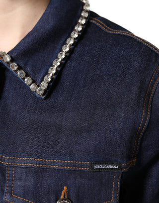 Blaue Jeansjacke mit Kristallverzierung aus Baumwolle