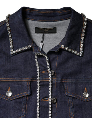 Blaue Jeansjacke mit Kristallverzierung aus Baumwolle
