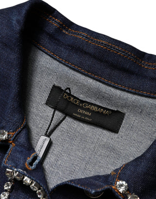 Blaue Jeansjacke mit Kristallverzierung aus Baumwolle