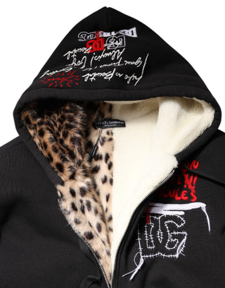 Black Embroidered Full Zip Hooded Jacket