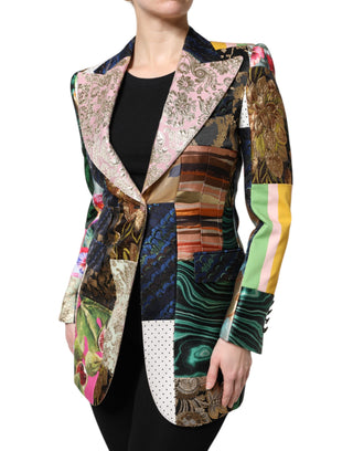 Mehrfarbige geblümte Patchwork-Jacquardjacke