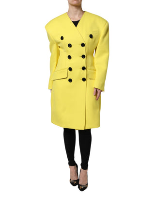 Gelbe zweireihige Trenchcoat-Jacke