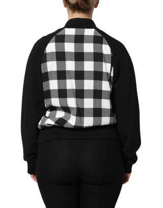 Schwarz-weiß karierte Blumenjacke mit Knopfleiste
