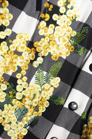 Schwarz-weiß karierte Blumenjacke mit Knopfleiste