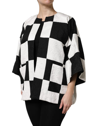 White Black Patchwork Jacquard Blazer Jacket