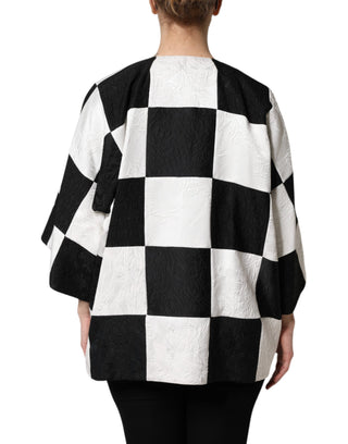 White Black Patchwork Jacquard Blazer Jacket