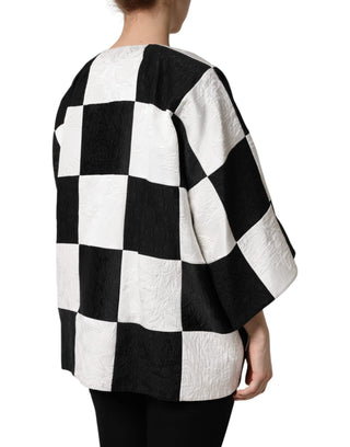 White Black Patchwork Jacquard Blazer Jacket