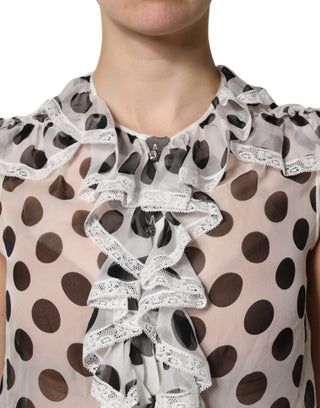White Black Polka Dot Cotton Sleeveless Top