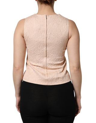 Beige Floral Embroidery Sleeveless Tank Top