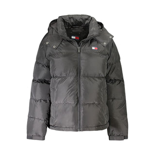 "Schwarze Damenjacke aus Polyester mit abnehmbarer Kapuze"