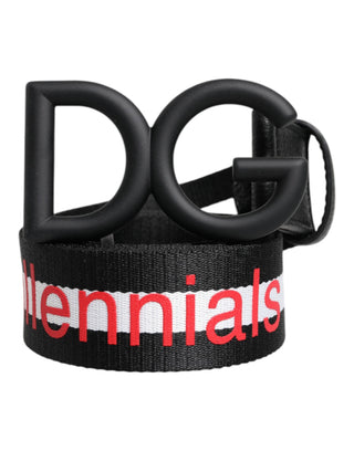 Schwarzer Polyestergürtel mit Logo-Print und DG-Schnalle