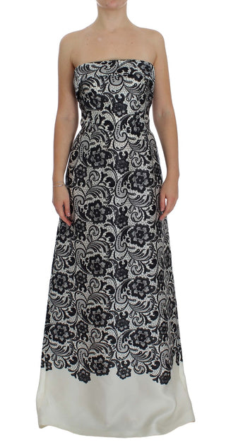 Weißes florales Spitzen-Seidenkorsett-Maxikleid