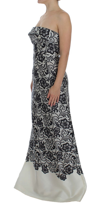 Weißes florales Spitzen-Seidenkorsett-Maxikleid