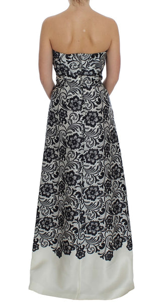 Weißes florales Spitzen-Seidenkorsett-Maxikleid