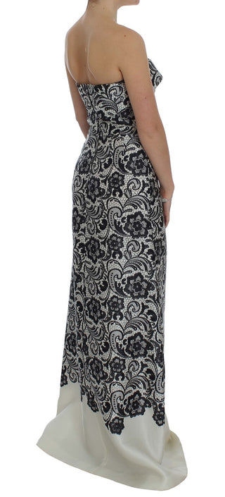 Weißes florales Spitzen-Seidenkorsett-Maxikleid