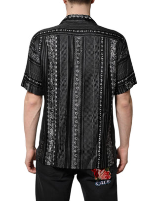 Black Silk Floral Print Short Sleeves Shirt