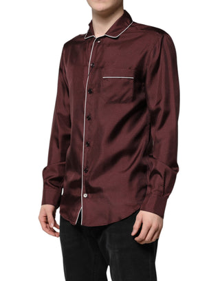Camisa burdeos de manga larga con lunares de seda  