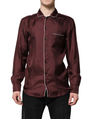 Camisa burdeos de manga larga con lunares de seda  