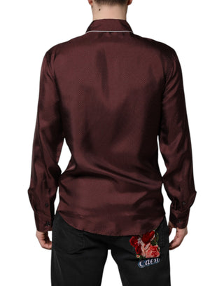 Camisa burdeos de manga larga con lunares de seda  