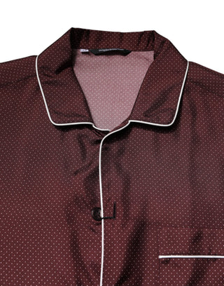 Camisa burdeos de manga larga con lunares de seda  