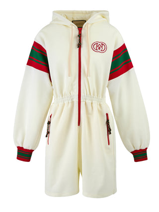 Cream Polyester Hooded Logo Sweatsuit