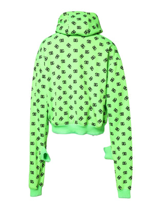 Green Polyester DGLogo Print Hooded Sweater