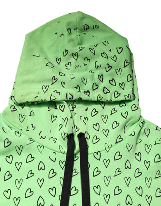 Green Cotton Logo Heart Print Hooded Sweater