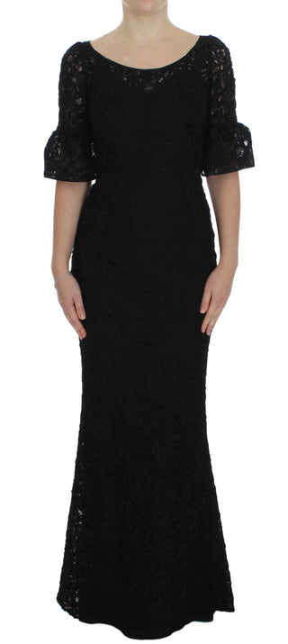 Vestido maxi bodycon largo de encaje floral negro