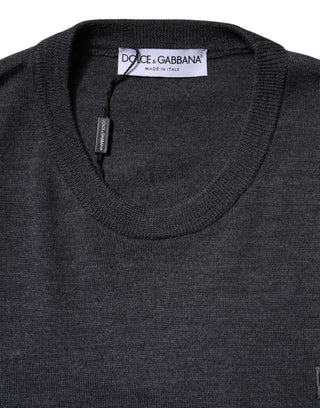 Suéter de punto gris de lana para hombre con logo  