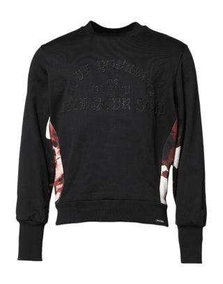 Schwarzer bestickter Rundhals-Pullover