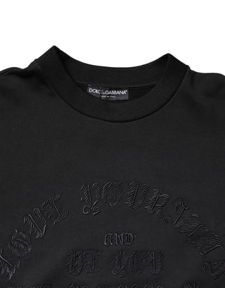 Schwarzer bestickter Rundhals-Pullover