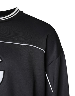 Black Logo Polyester Crew Neck Men Pullover Sweater