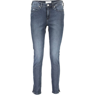 Jeans ajustados azules de algodón para mujer  