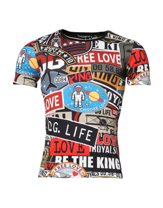 Mehrfarbiges Patchwork-Baumwoll-T-Shirt mit Rundhalsausschnitt